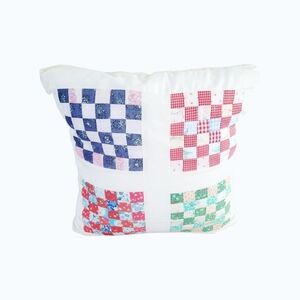Vintage Handmade Quilted Patchwork Throw Pillow 16" x 16" Cottagecore